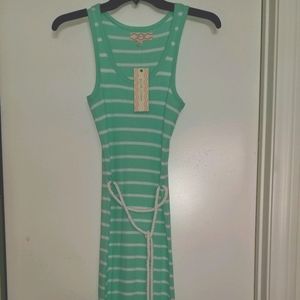 Mint and Off White Striped Maxi Dress